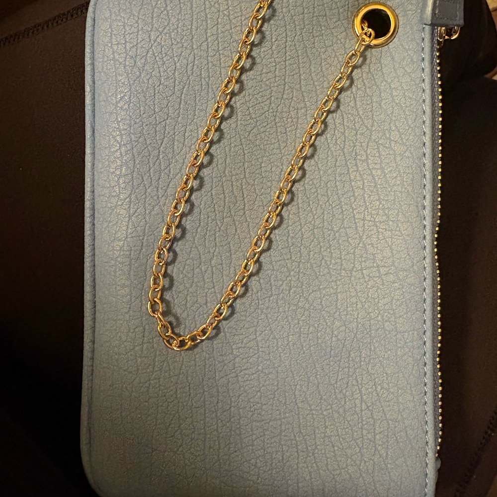 Free People Light Blue Clutch with Gold Chain